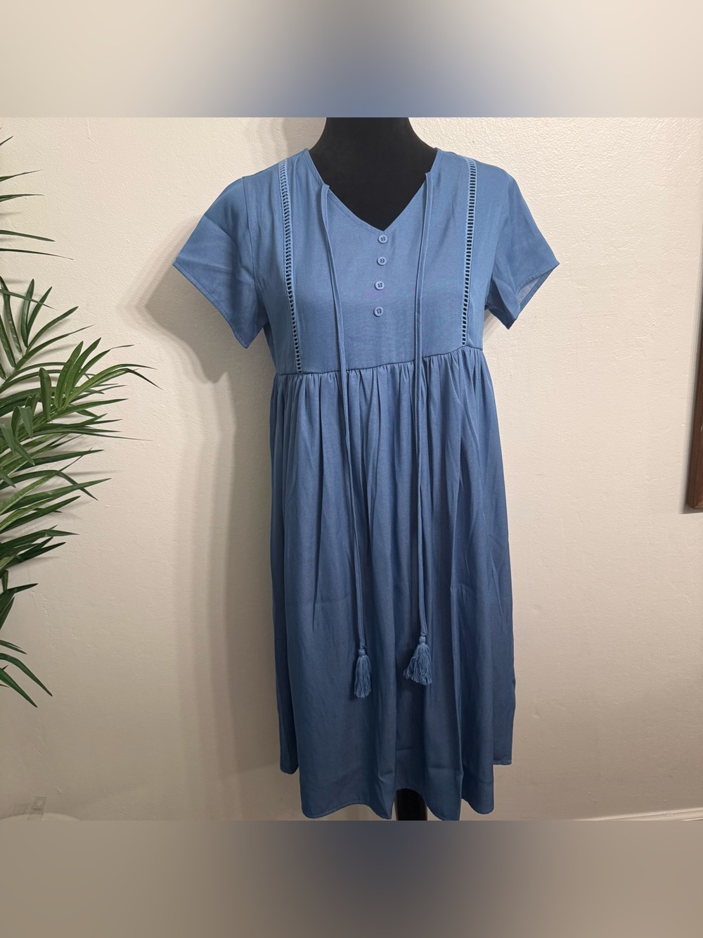 Brand New Women’s Blue Cotton Tassel Tunic Dress (Size S)